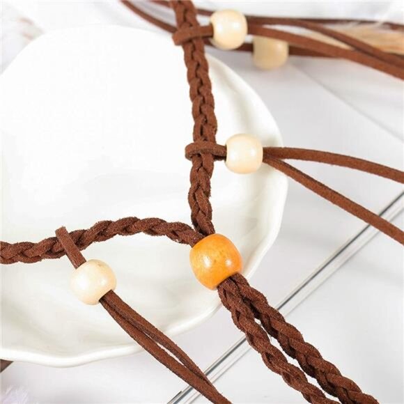 Bohemian Feather Hairband Gypsy Headband with White and Brown Feather - Picture 3 of 7